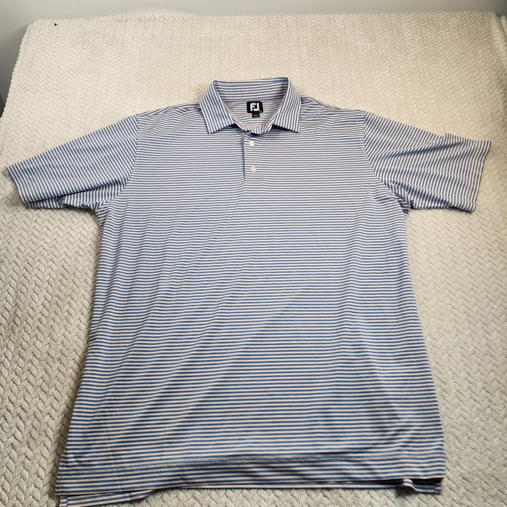 FootJoy FJ Striped Golf Polo Shirt Mens XL‎ Blue White Short Sleeve Performance - Picture 2 of 9